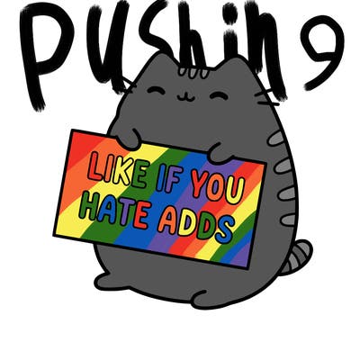a kawii pusheen cat holding a sign that says like if you hate adds