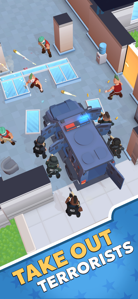 SWAT 2: Hero Squad - Membri della squadra SWAT escono da un veicolo blindato per ingaggiare uno scontro a fuoco tattico contro terroristi