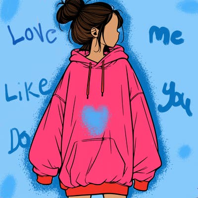 realistic girl with a oversized sweatshirt on and a bun