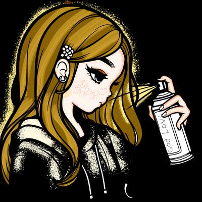 a realistic girl spray painting