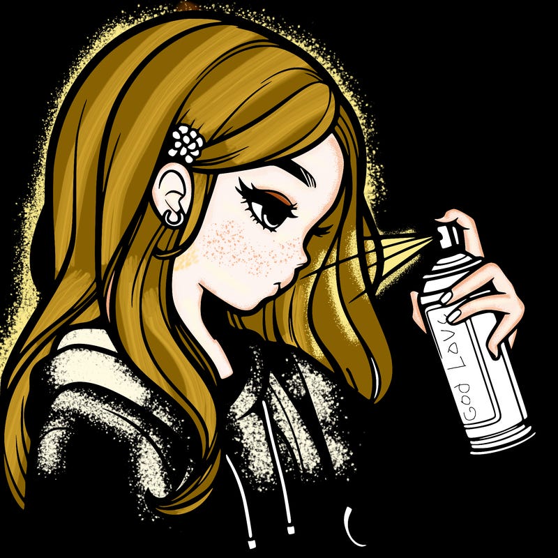 a realistic girl spray painting