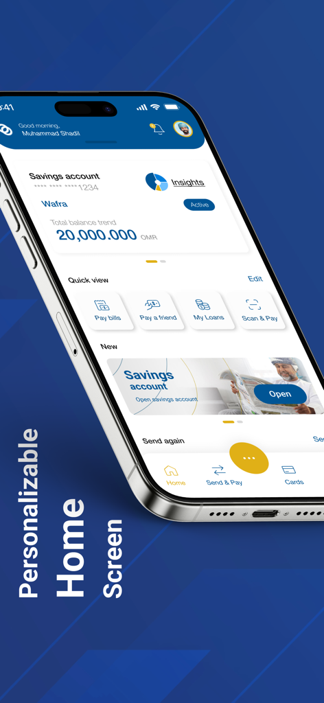 Ahlibank M-Bank - Ahlibank M-Bank mobile app home screen showing account balance and quick access financial features