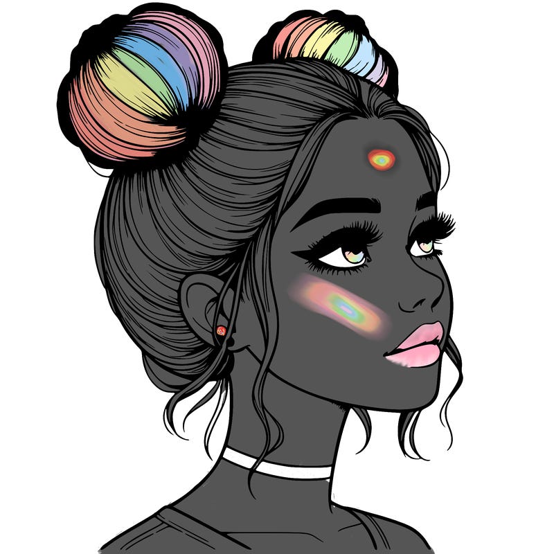 realistic girl with buns on the top of her head