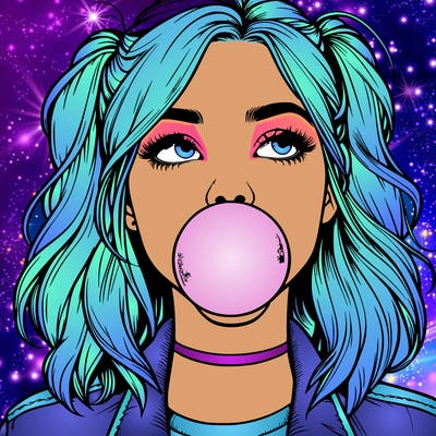 realististic girl blowing bubble -gum