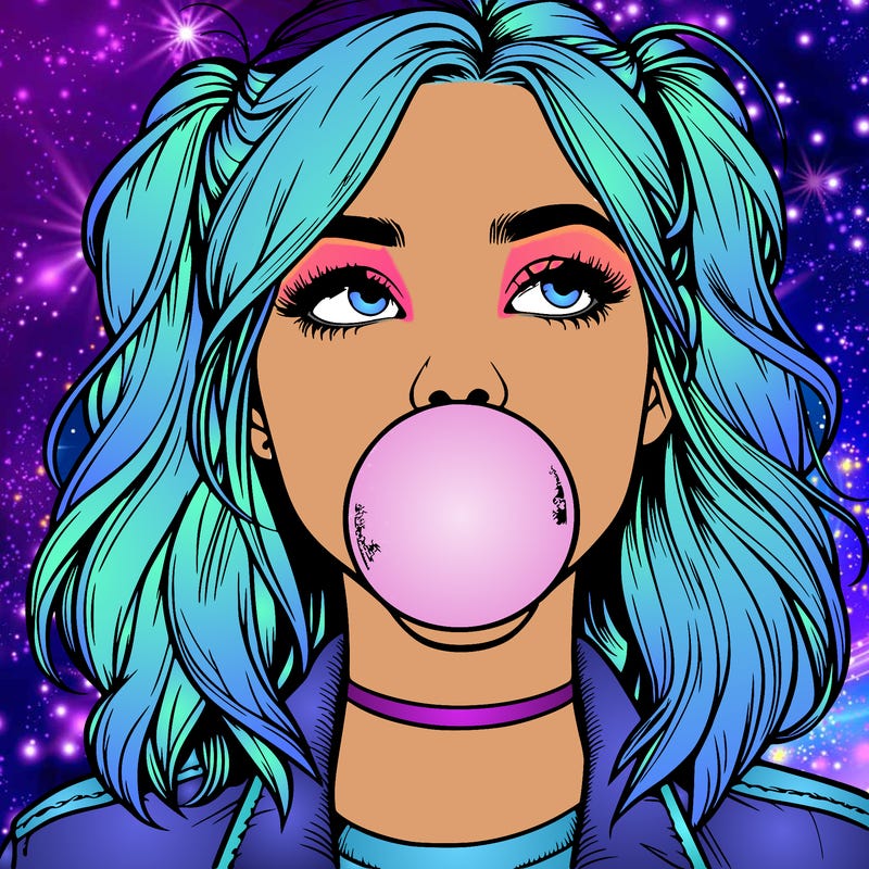 realististic girl blowing bubble -gum