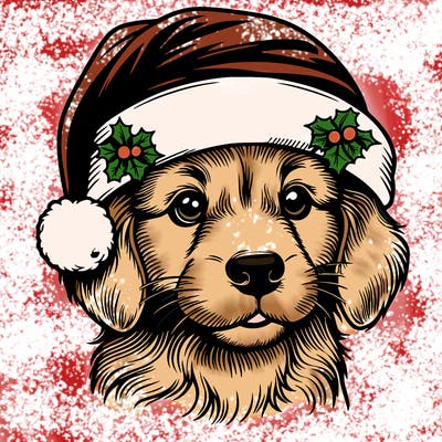 realistic dog wearing a santa hat