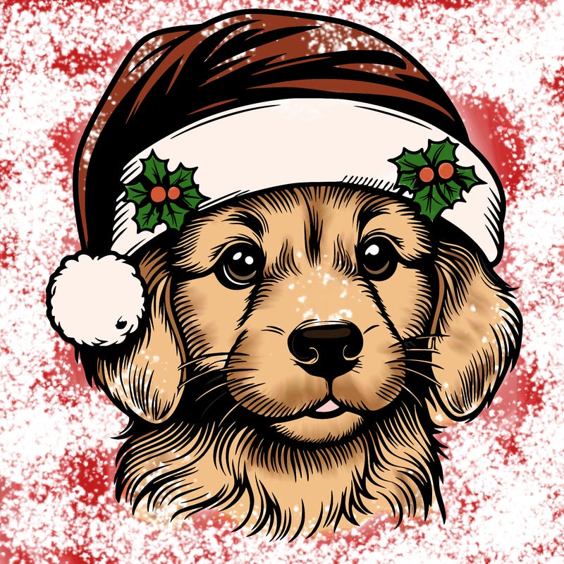 realistic dog wearing a santa hat