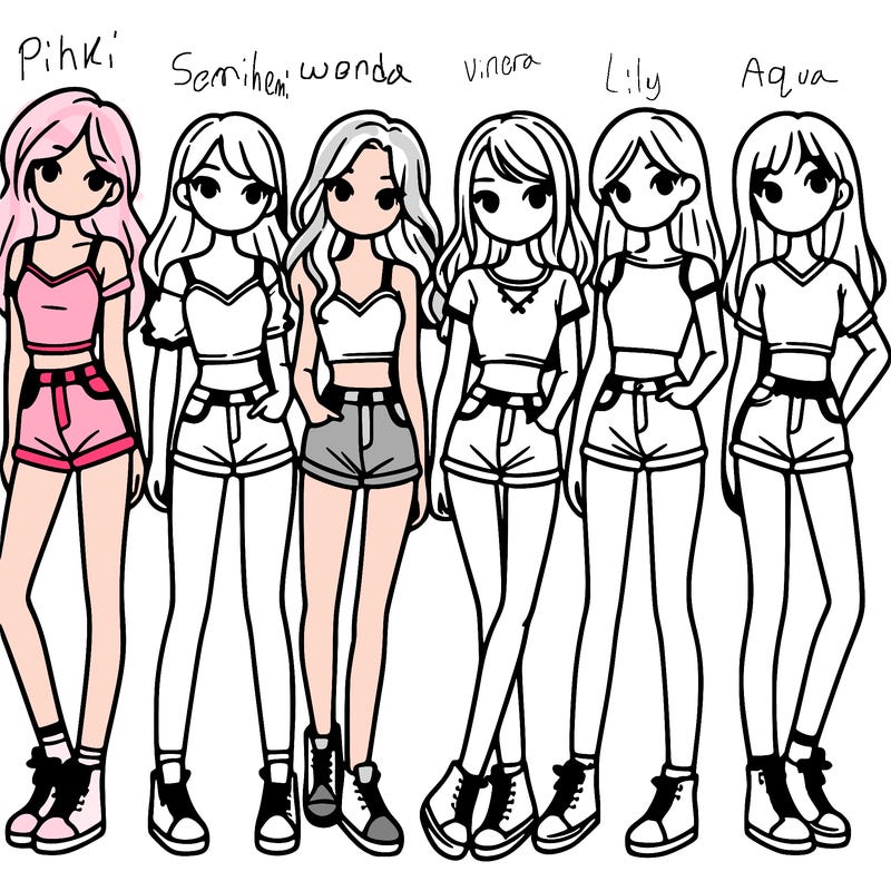 a group of girls wearing crop tops and shorts