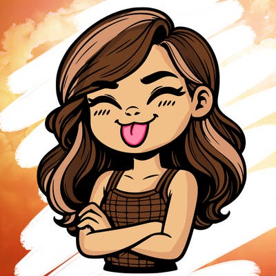 realistic girl crossing her arms and wearing a tank top with her tongue held out she has long hair