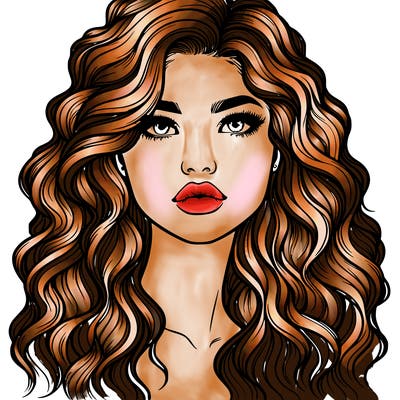 realistic girl with wavy hair and lips