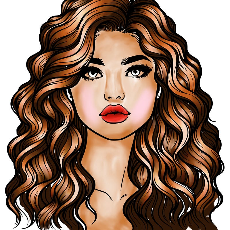 realistic girl with wavy hair and lips