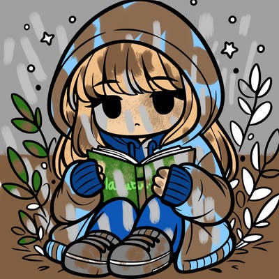 girl in oversized hoodie reading a book