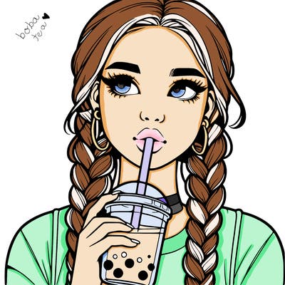 realistic girl with braided hair drinking boba
