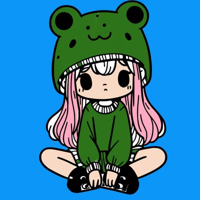 a girl wearing a frog hat and some frog socks