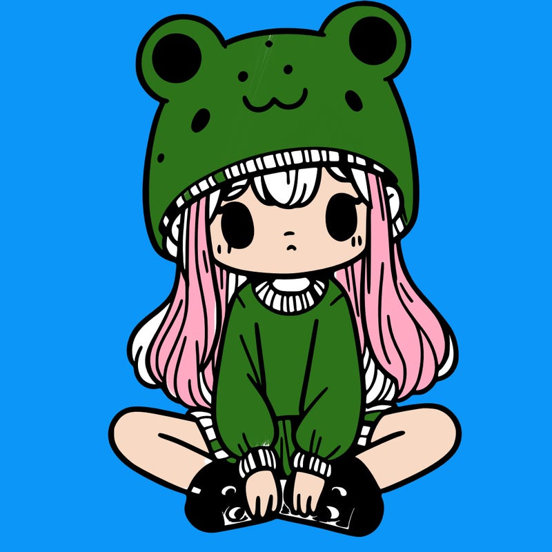 a girl wearing a frog hat and some frog socks