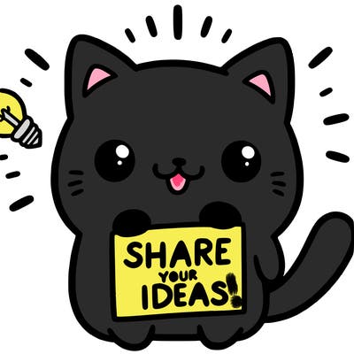 a cute cat saying share your ideas
