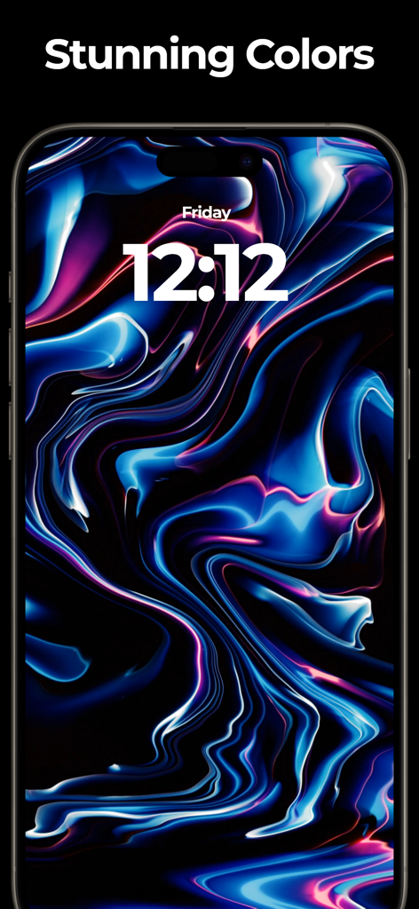 Black Lite - Live Wallpapers - iPhone lock screen showing abstract blue and purple wavy live wallpaper on a black background
