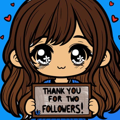 cute girl with a sign saying thank you for the two followers!