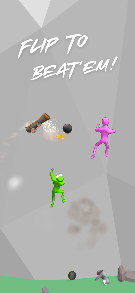 Flip Beat: Ragdoll Shooter - A cannon shooting at colorful ragdoll figures in the physics-based game Flip Beat.