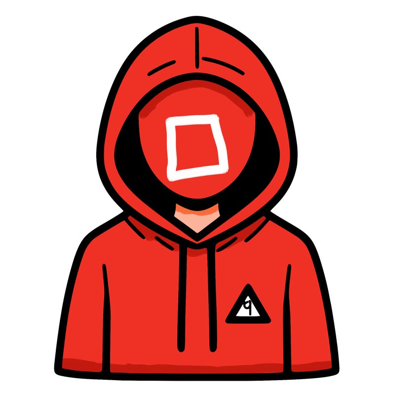 a person with non face waering a hoodie with a small triangle symbol