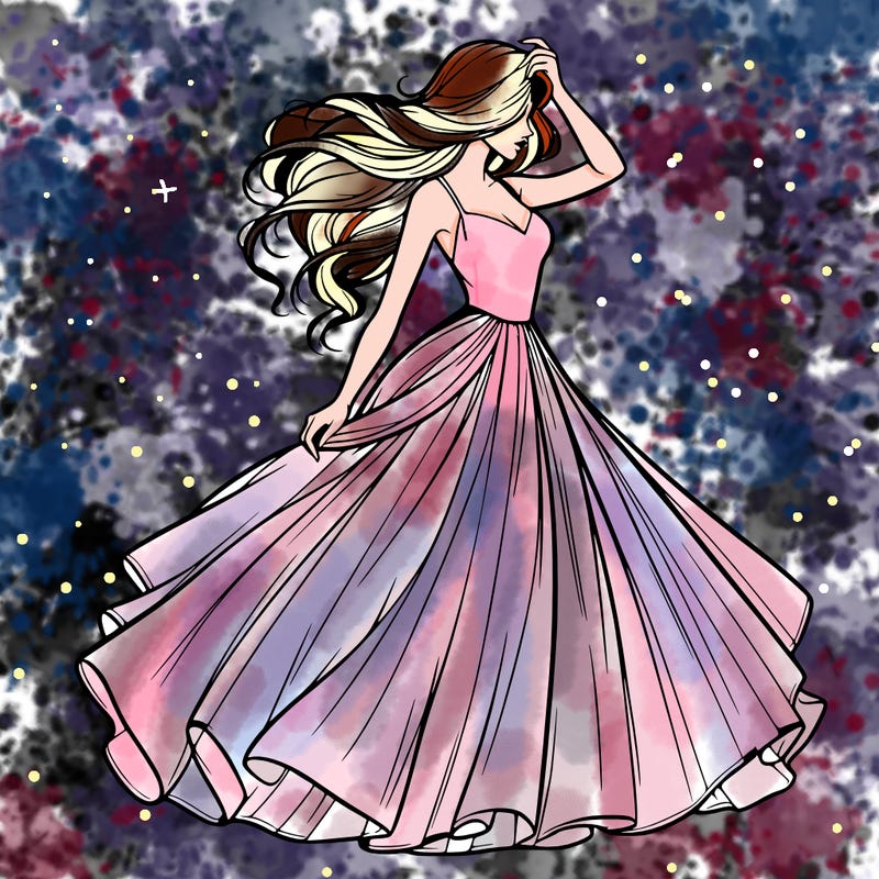 realistic woman with dress flowing in the wind