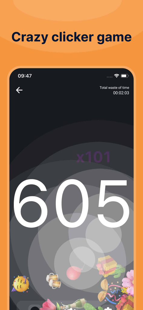 GC Auto Clicker - Interface de l'application GC Auto Clicker montrant un jeu de clicker fou avec un grand compteur numérique et des éléments de jeu.