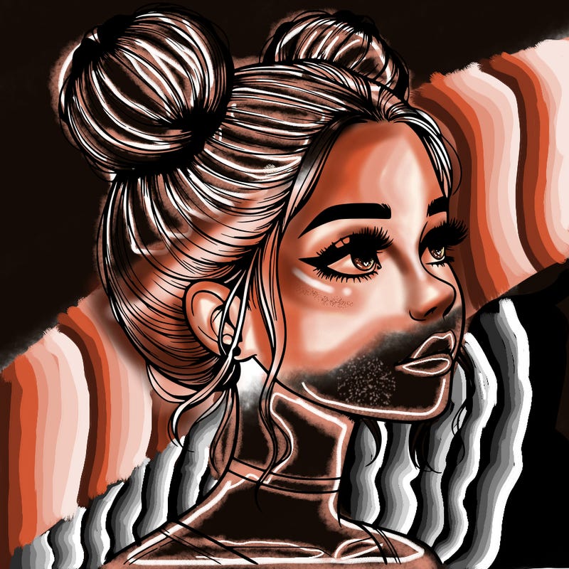 realistic girl with buns on the top of her head