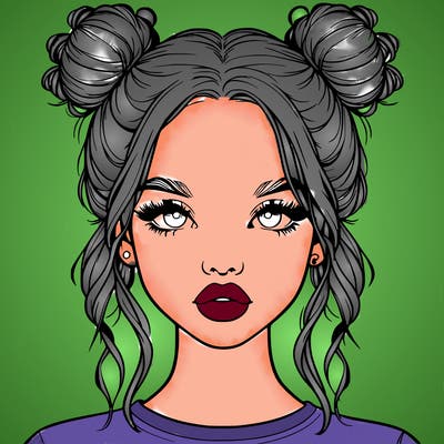 realistic girl with two buns in hair and lips