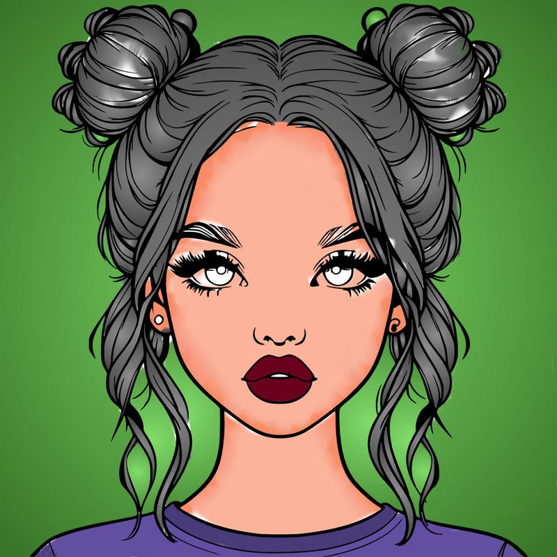 realistic girl with two buns in hair and lips