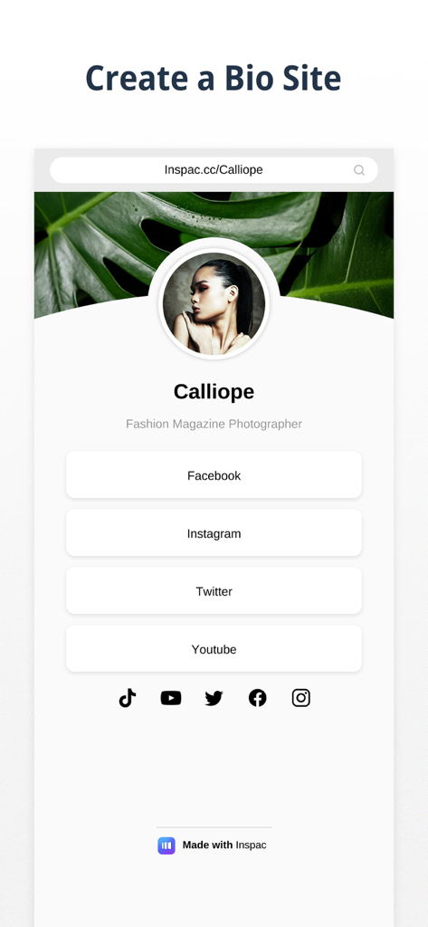 Customizable link in bio site for social media creators