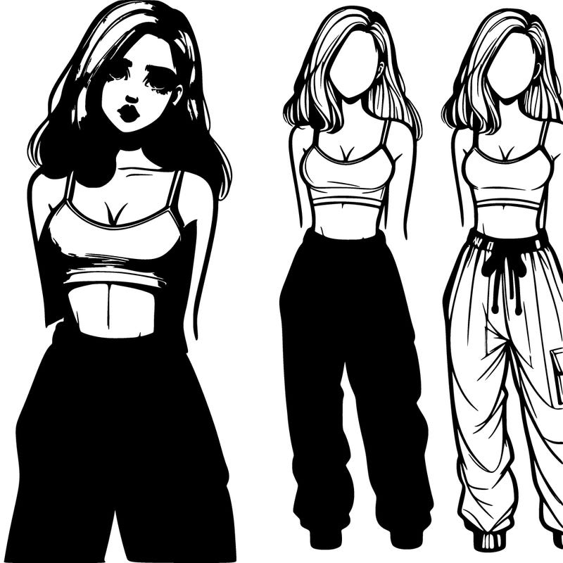 realistic girl in crop top with face and baggy pants