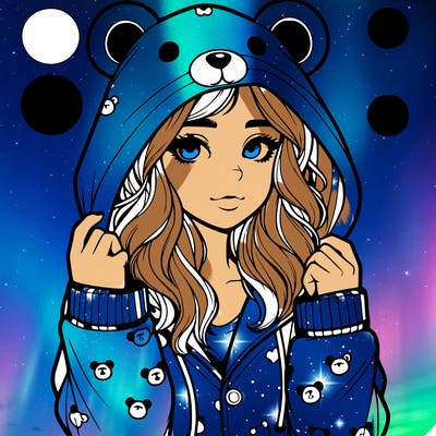 realistic girl in a animal pjs hoodie