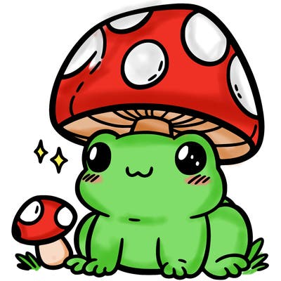 a cute frog with a mushroom hat