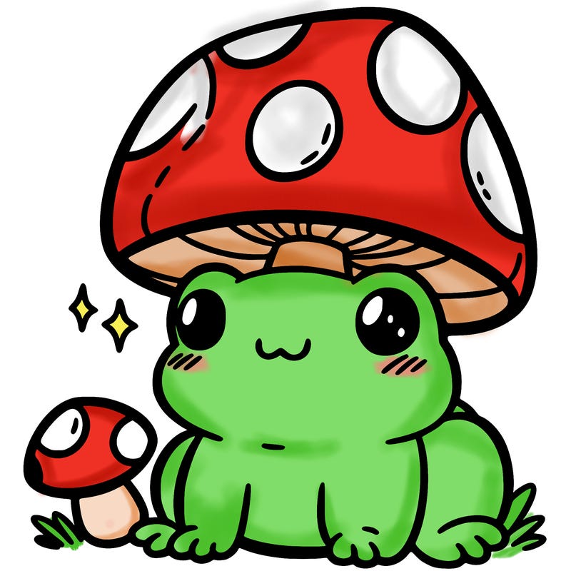 a cute frog with a mushroom hat