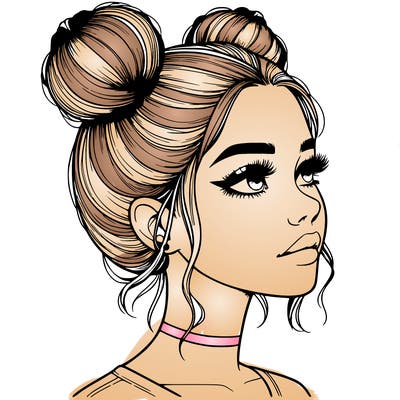 realistic girl with buns on the top of her head