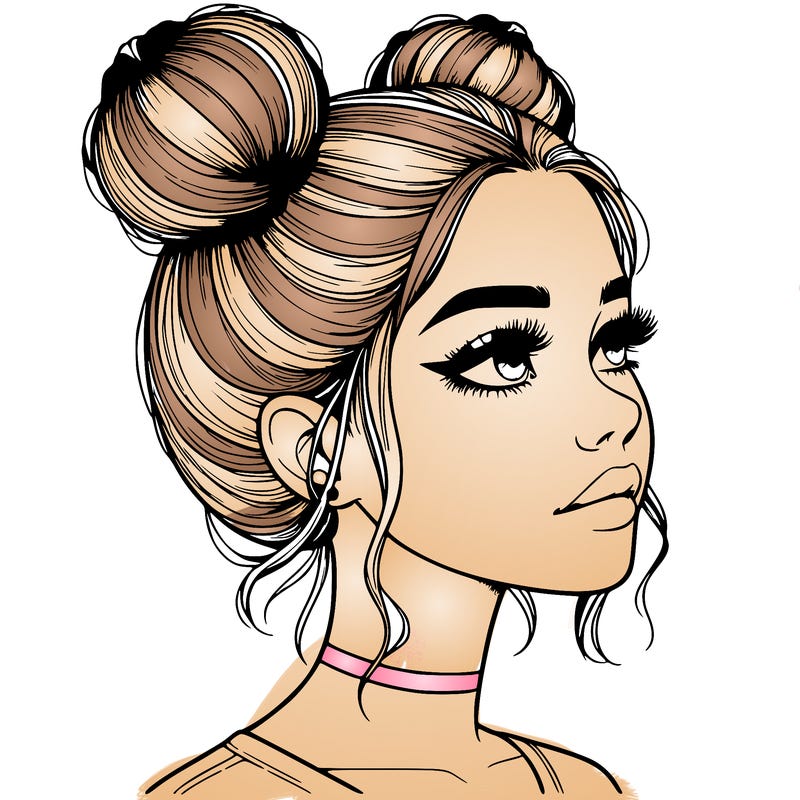 realistic girl with buns on the top of her head