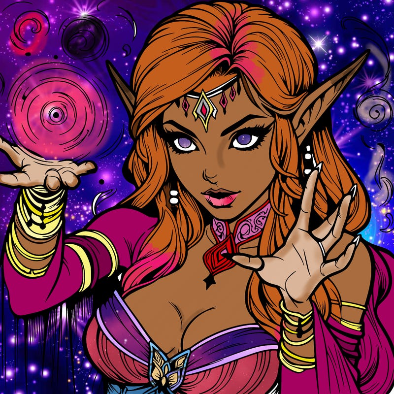 realistic scary beautiful elf sorceress casting spell