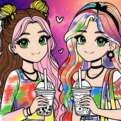 2 teen girls with boba