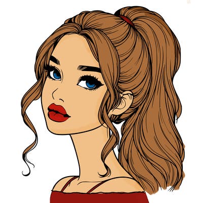 realistic girl with a ponytail on her hair and lips