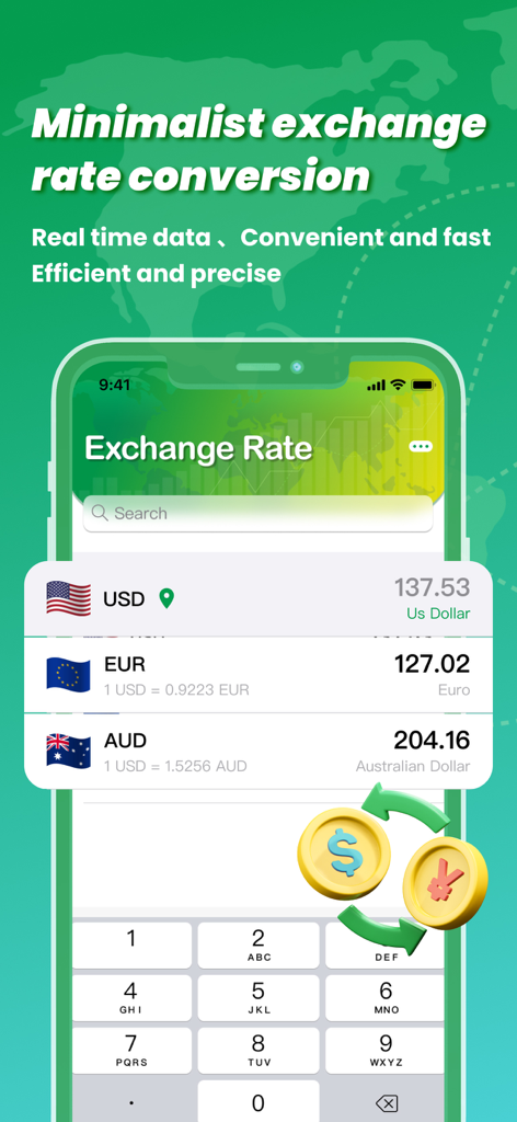 Currency converter calculator+ - Interface of Currency Converter Calculator plus app featuring real-time exchange rates for global travel.