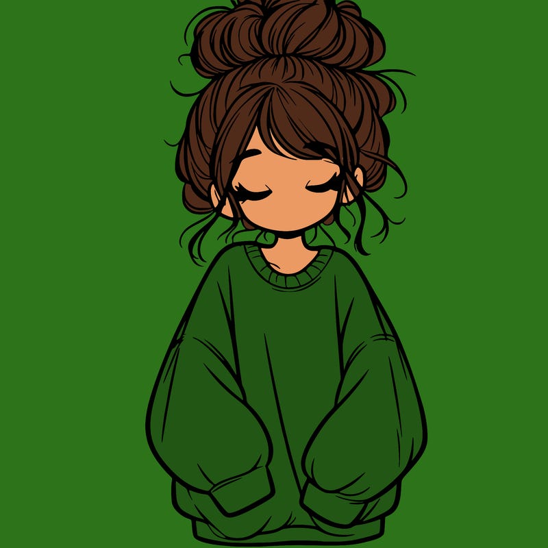 girl with baggy sweatshirt and messy bun