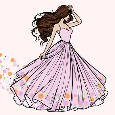 realistic woman with dress flowing in the wind