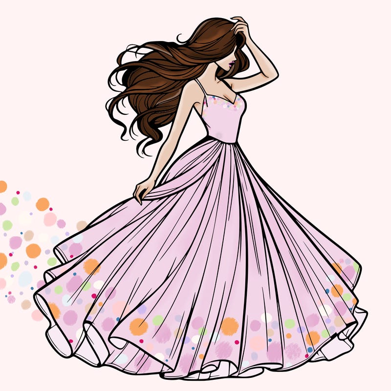 realistic woman with dress flowing in the wind