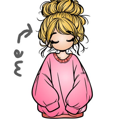 girl with baggy sweatshirt and messy bun