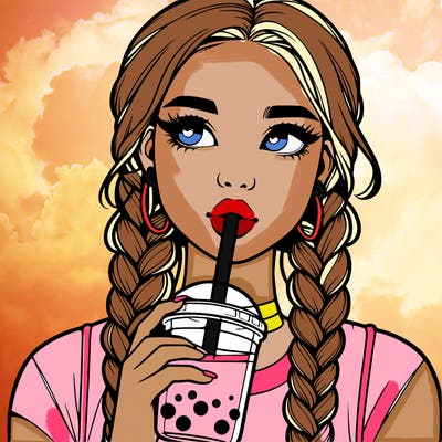 realistic girl with braided hair drinking boba