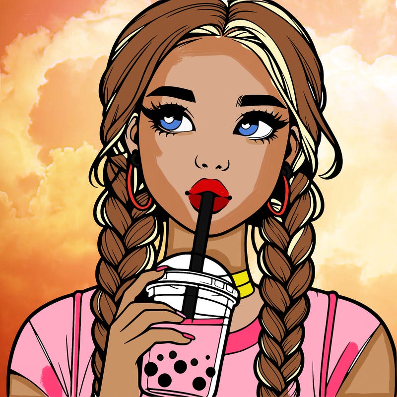 realistic girl with braided hair drinking boba