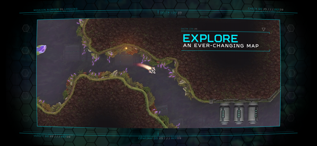 Raider - A small spacecraft navigating through a narrow rocky cavern in the Raider mobile game.