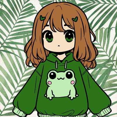 girl wearing frogging sweatshirt