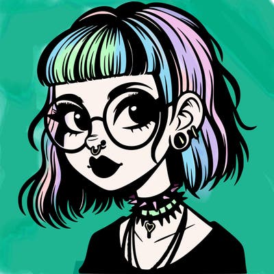 gothic girl with a mullet and glasses