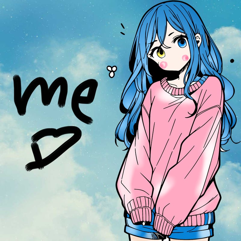 manga teen girl  in a sweater and baggy pants